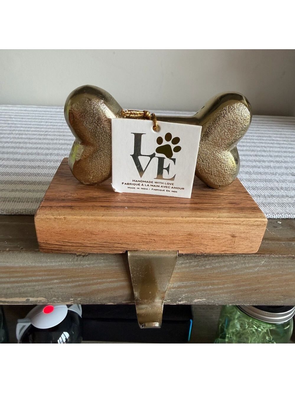NEW Gold Dog Bone and Wood Base Stocking Holder for Pets - Picture 6 of 12
